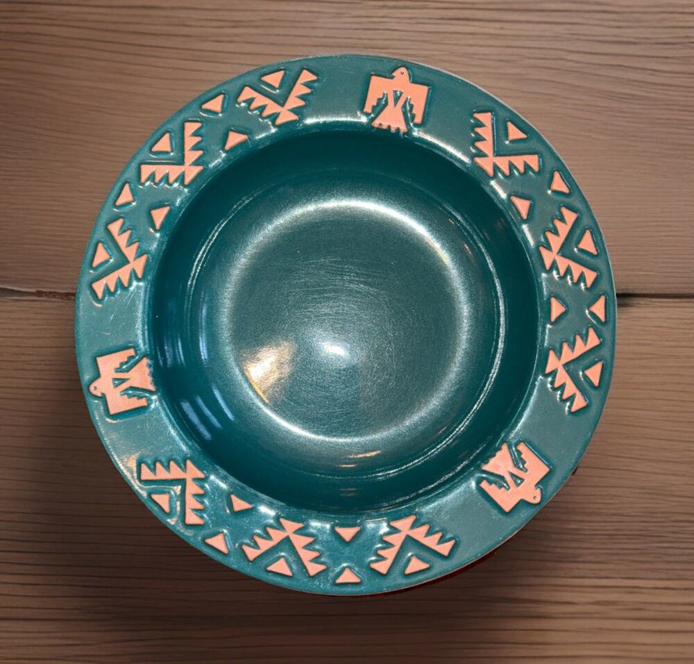 Frankoma Southwest Thunderbird Pattern Rare Blue Soup/Salad Bowl 7.75 Diameter